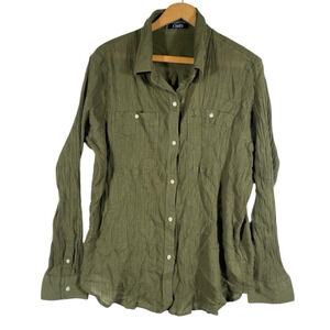 Chaps Top Shirt Size XL Button Up Gauzy Olive Green Boho Herbalist Minimalist